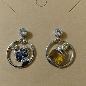 Hello Kitty Dangling Dangle Silver Earrings Sparkly